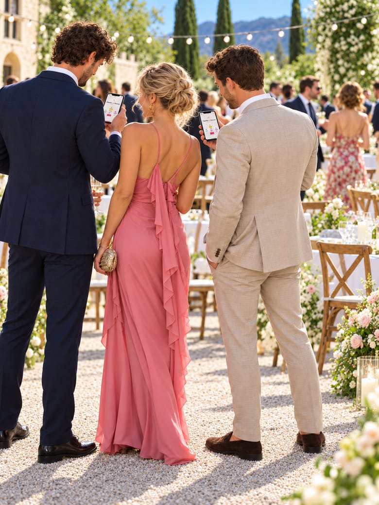 Gruppo di invitati che gioca a WedGuess